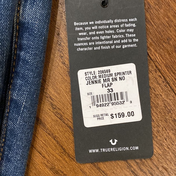 NWT True Religion Jennie Curvy Mid Rise Skinny Jeans, 33 - Picture 7 of 9